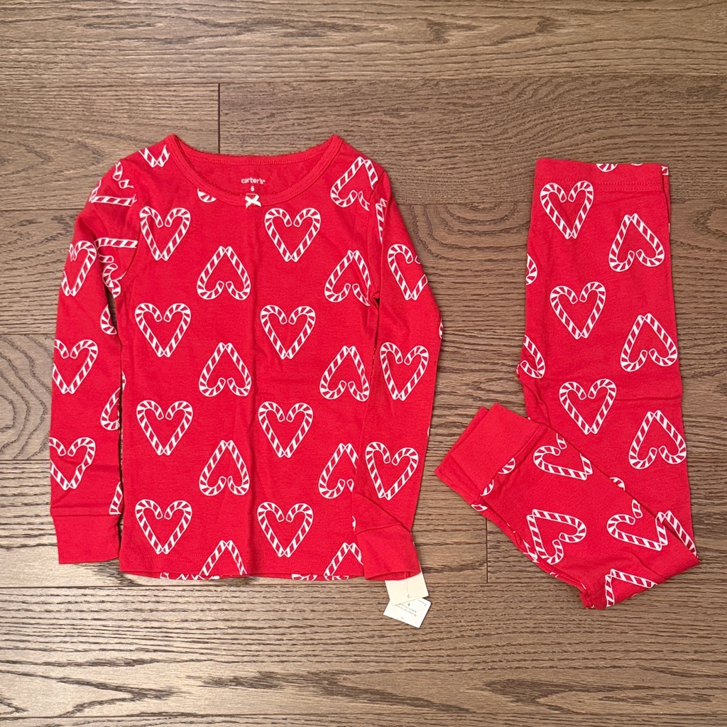 Nwt Kids Candy Cane Heart Pajamas